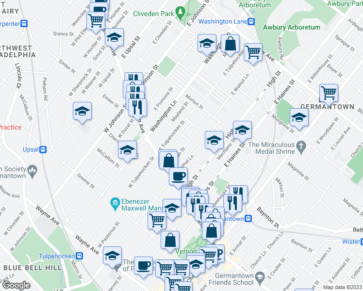 map of restaurants, bars, coffee shops, grocery stores, and more near 77 East Herman Street in Philadelphia