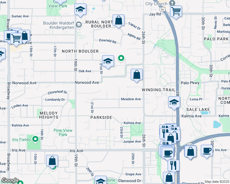 map of restaurants, bars, coffee shops, grocery stores, and more near 3745 23rd Street in Boulder
