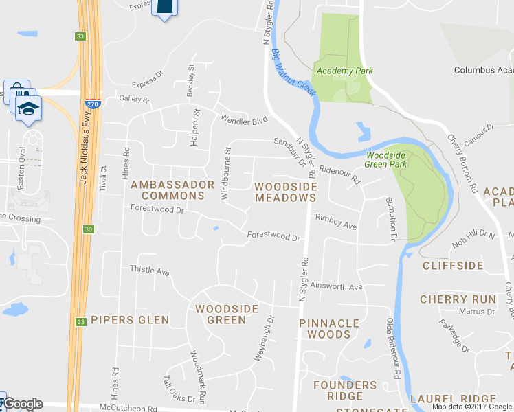 map of restaurants, bars, coffee shops, grocery stores, and more near 898 Windbourne Court in Columbus