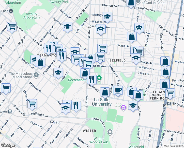 map of restaurants, bars, coffee shops, grocery stores, and more near 2158 Conlyn St in Philadelphia