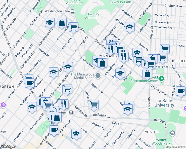 map of restaurants, bars, coffee shops, grocery stores, and more near 535 East Chelten Avenue in Philadelphia