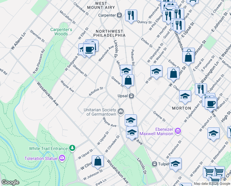 map of restaurants, bars, coffee shops, grocery stores, and more near 429 West Hortter Street in Philadelphia
