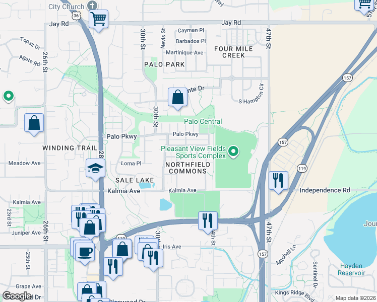 map of restaurants, bars, coffee shops, grocery stores, and more near in Boulder