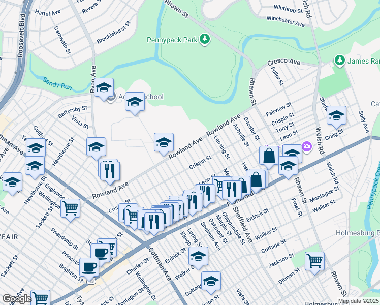 map of restaurants, bars, coffee shops, grocery stores, and more near 3335 Chippendale Street in Philadelphia
