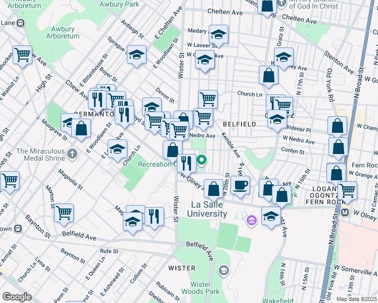 map of restaurants, bars, coffee shops, grocery stores, and more near 2150 Conlyn Street in Philadelphia