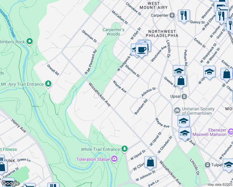 map of restaurants, bars, coffee shops, grocery stores, and more near 828 Carpenter Lane in Philadelphia