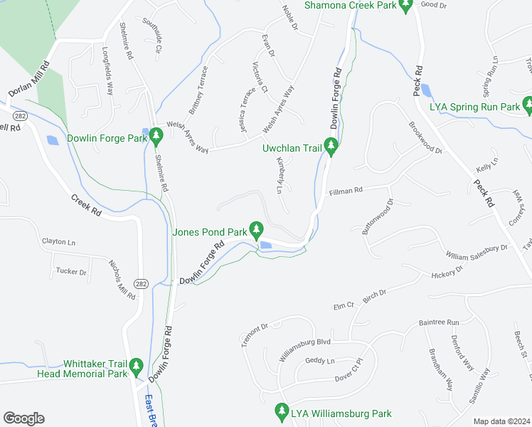 map of restaurants, bars, coffee shops, grocery stores, and more near 2 Dowlin Forge Lane in Downingtown