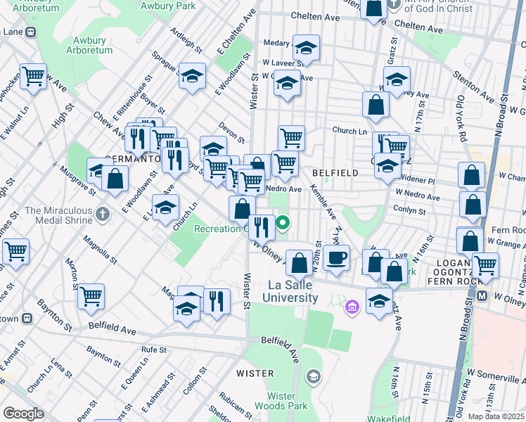 map of restaurants, bars, coffee shops, grocery stores, and more near 2156 Conlyn Street in Philadelphia