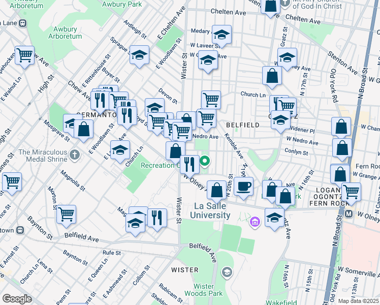 map of restaurants, bars, coffee shops, grocery stores, and more near 2158 Conlyn St in Philadelphia