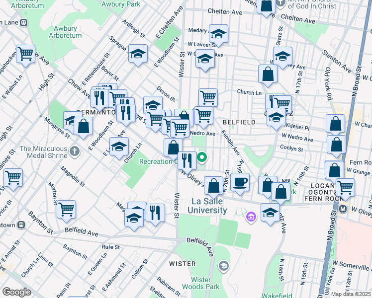 map of restaurants, bars, coffee shops, grocery stores, and more near 2162 Conlyn Street in Philadelphia