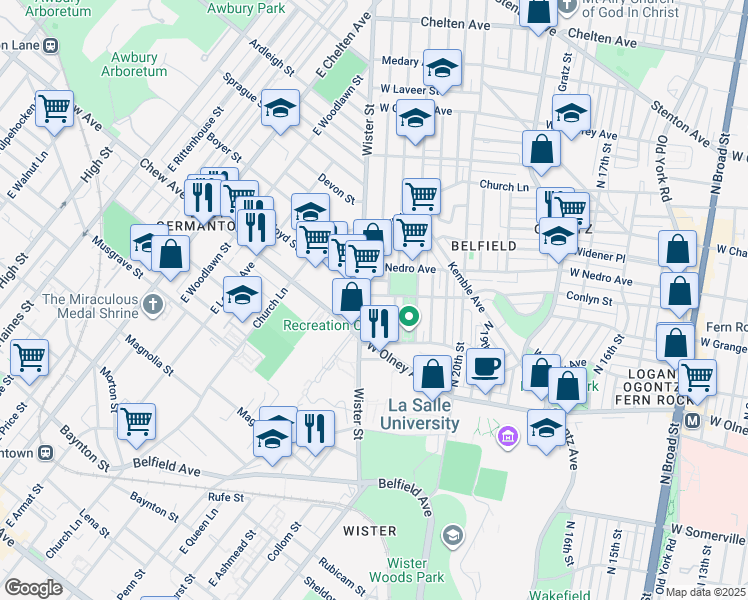 map of restaurants, bars, coffee shops, grocery stores, and more near 2168 Conlyn Street in Philadelphia