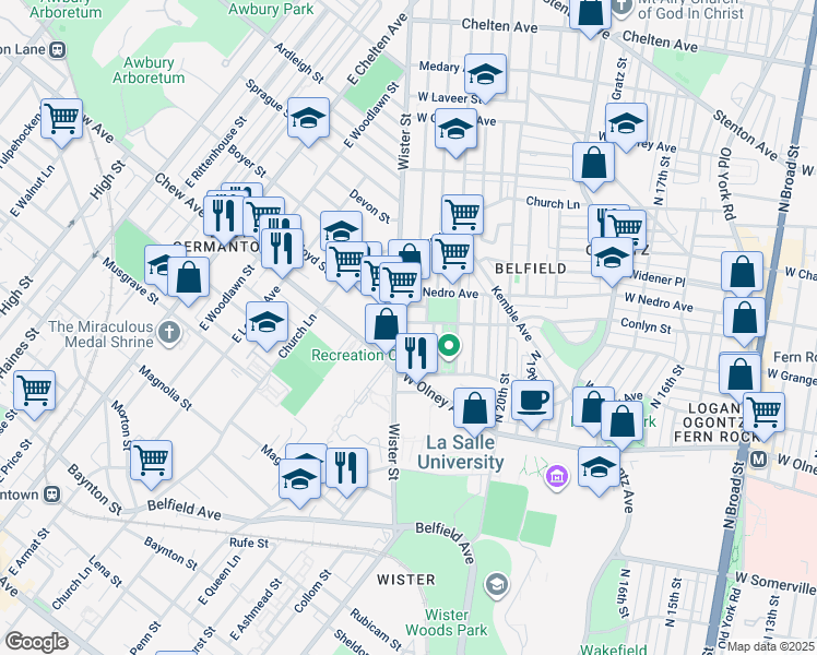 map of restaurants, bars, coffee shops, grocery stores, and more near 2170 Conlyn Street in Philadelphia