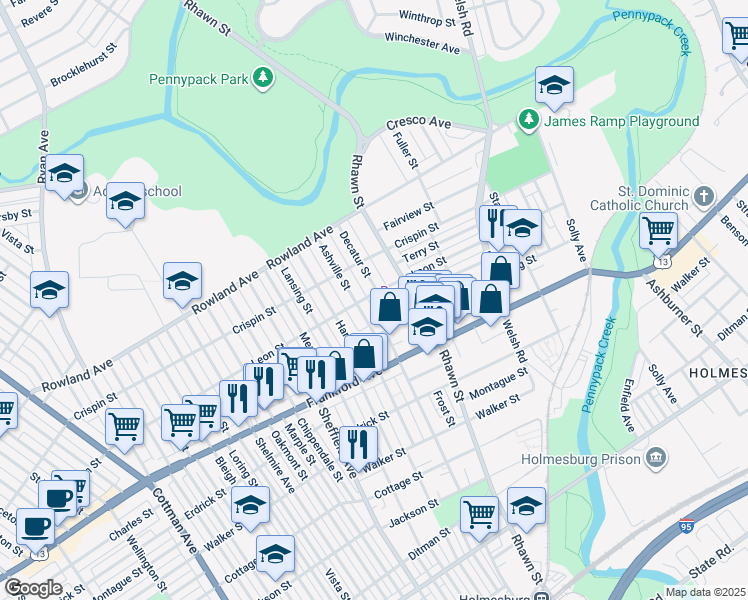 map of restaurants, bars, coffee shops, grocery stores, and more near 3502 Decatur Street in Philadelphia