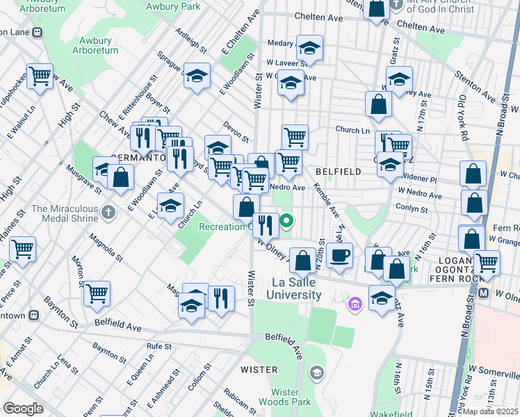 map of restaurants, bars, coffee shops, grocery stores, and more near 2170 Conlyn Street in Philadelphia