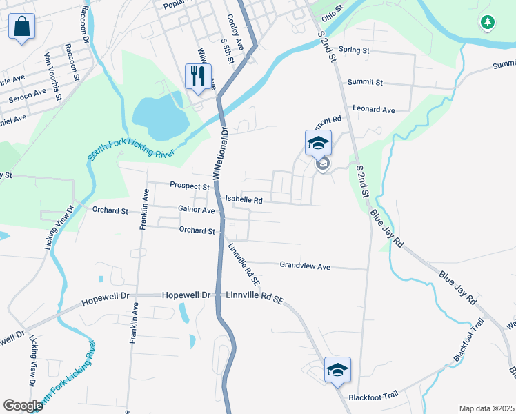 map of restaurants, bars, coffee shops, grocery stores, and more near 46 Boner Street in Newark