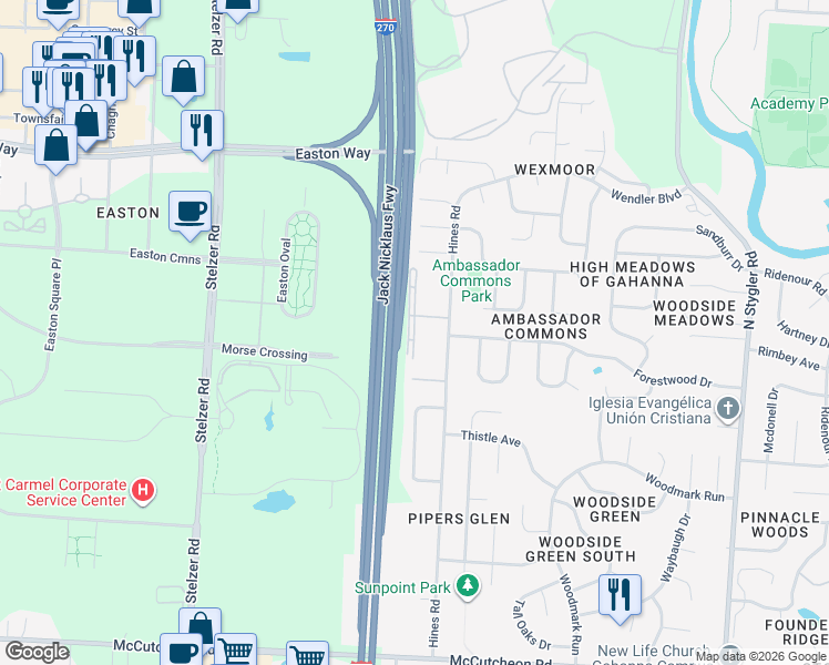 map of restaurants, bars, coffee shops, grocery stores, and more near 3444 Tivoli Court in Columbus