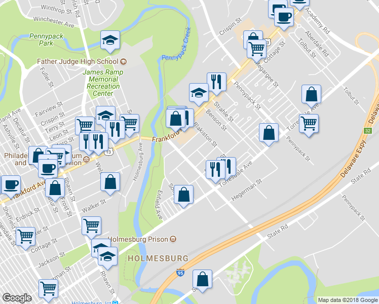 map of restaurants, bars, coffee shops, grocery stores, and more near 8414 Jackson Street in Philadelphia