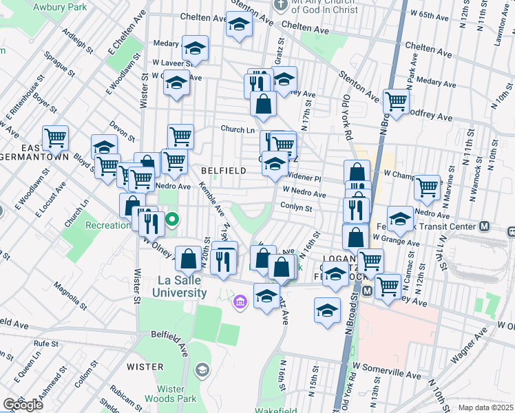 map of restaurants, bars, coffee shops, grocery stores, and more near 1844 Conlyn Street in Philadelphia