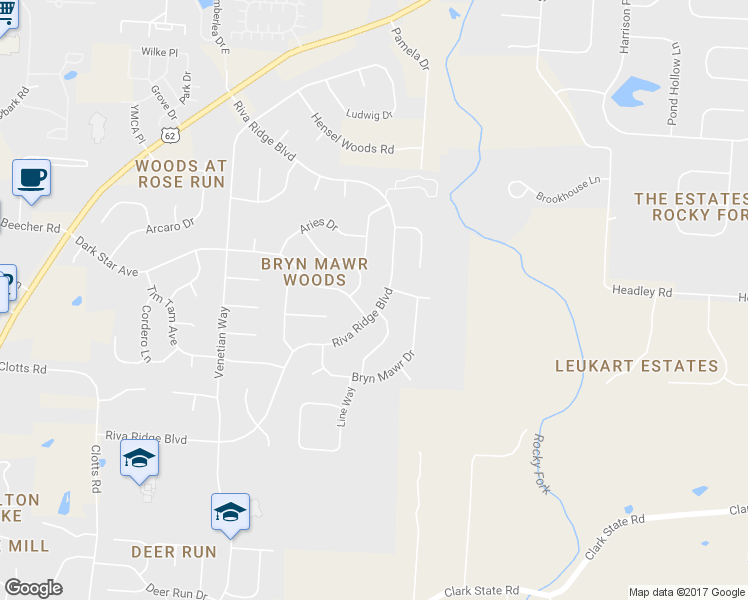 map of restaurants, bars, coffee shops, grocery stores, and more near 955 Riva Ridge Boulevard in Columbus