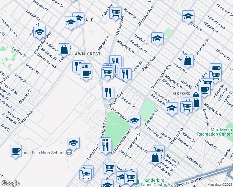 map of restaurants, bars, coffee shops, grocery stores, and more near 6238 Algon Avenue in Philadelphia