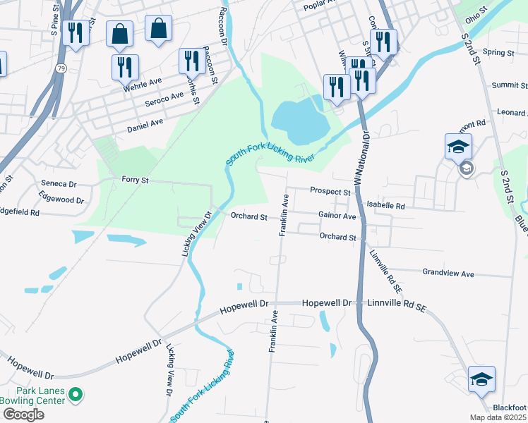map of restaurants, bars, coffee shops, grocery stores, and more near 75 Franklin Avenue in Newark