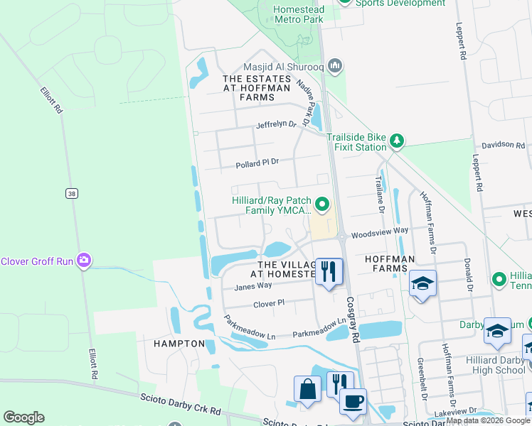 map of restaurants, bars, coffee shops, grocery stores, and more near 4506 Kathryns Way in Hilliard