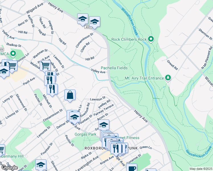 map of restaurants, bars, coffee shops, grocery stores, and more near 646 Fountain Street in Philadelphia
