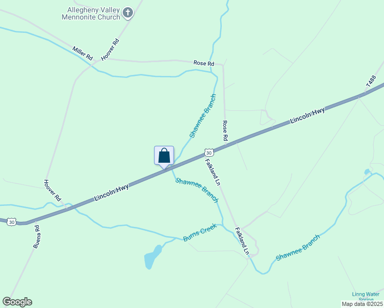 map of restaurants, bars, coffee shops, grocery stores, and more near 2795 Lincoln Highway in Schellsburg