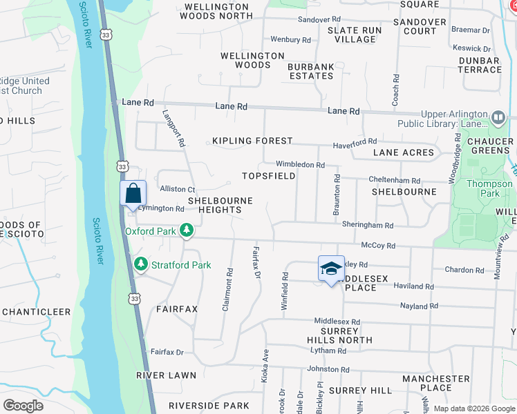 map of restaurants, bars, coffee shops, grocery stores, and more near 2580 Clairmont Court in Columbus