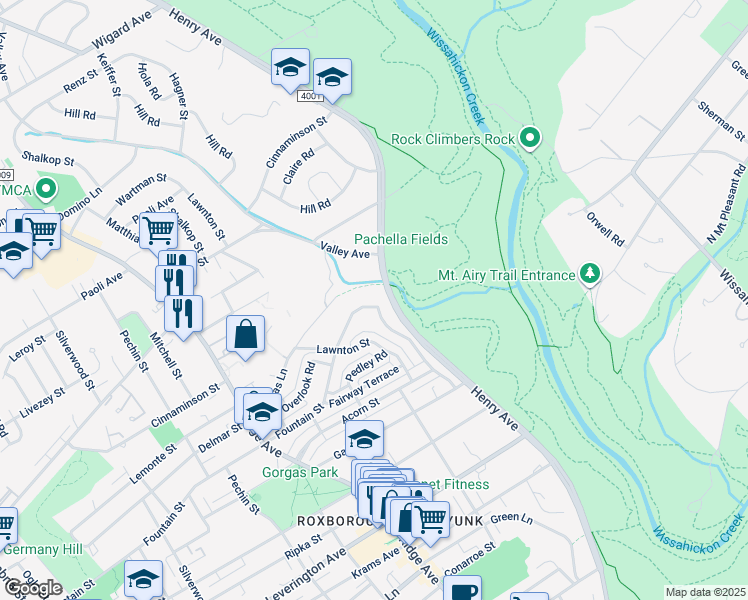 map of restaurants, bars, coffee shops, grocery stores, and more near 646 Fountain Street in Philadelphia