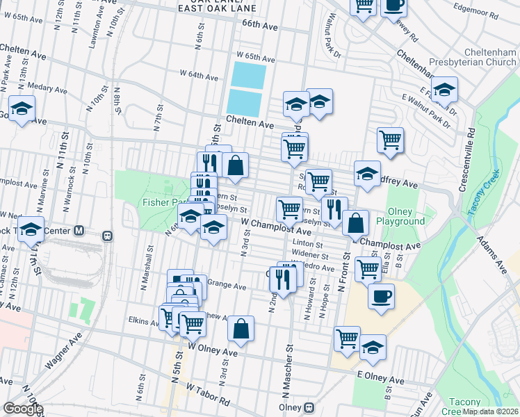 map of restaurants, bars, coffee shops, grocery stores, and more near in Philadelphia
