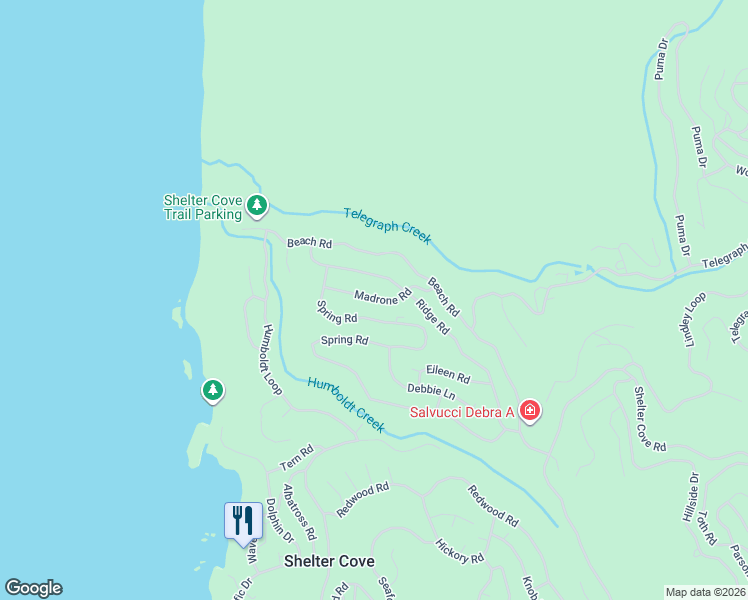 map of restaurants, bars, coffee shops, grocery stores, and more near 911 Spring Road in Whitethorn
