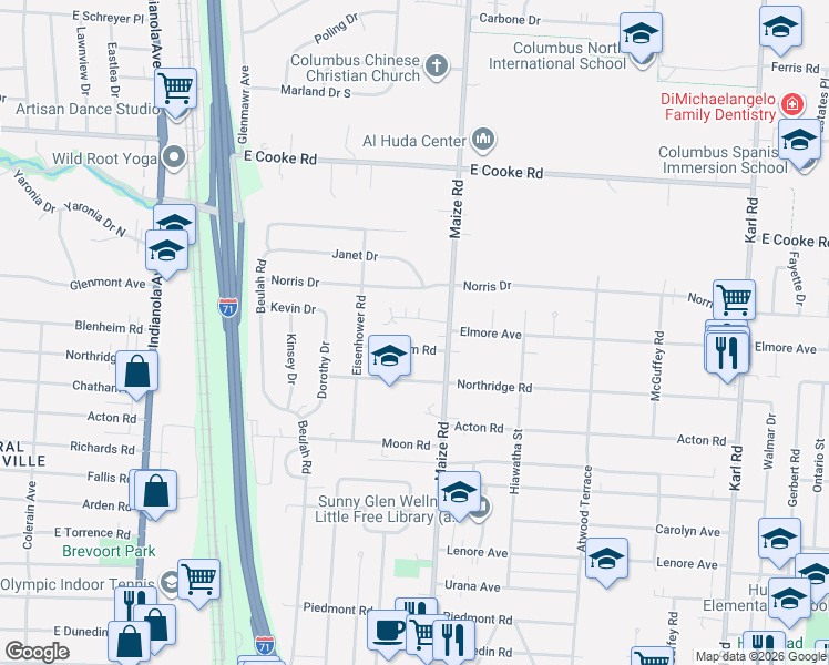 map of restaurants, bars, coffee shops, grocery stores, and more near 964 Blenheim Road in Columbus