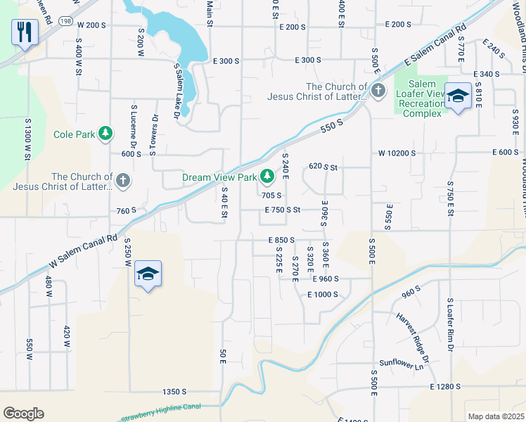 map of restaurants, bars, coffee shops, grocery stores, and more near 805 South 160 East in Salem