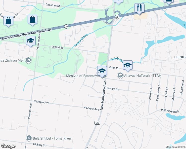 map of restaurants, bars, coffee shops, grocery stores, and more near 4 Hanna Drive in Lakewood Township
