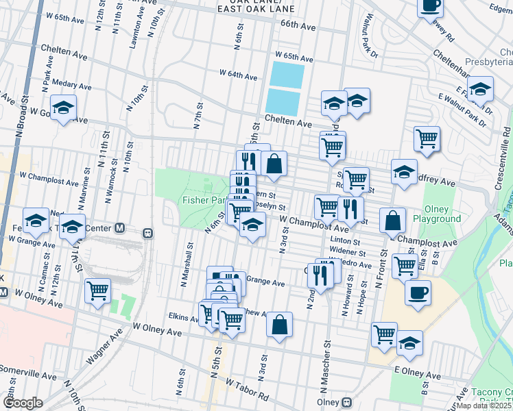 map of restaurants, bars, coffee shops, grocery stores, and more near 5916 North 4th Street in Philadelphia