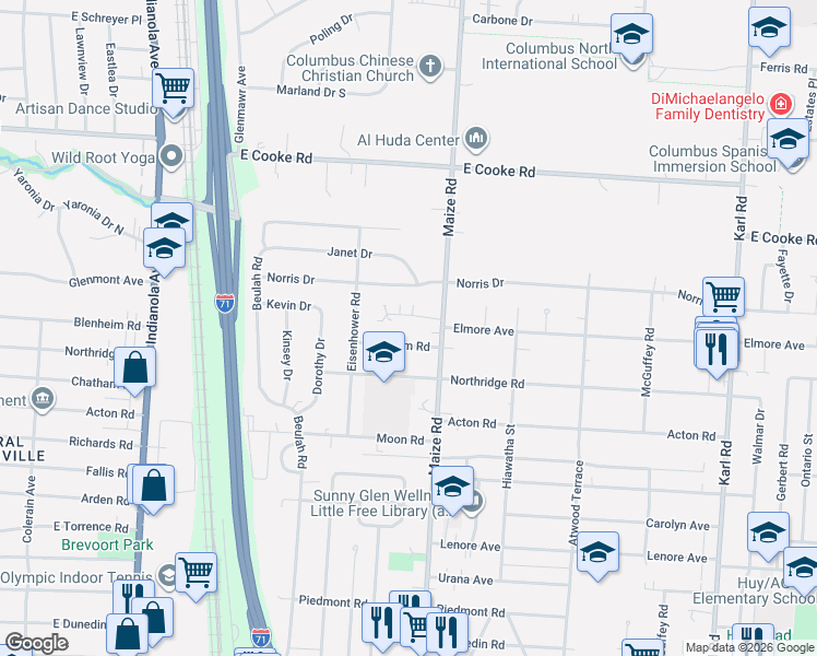 map of restaurants, bars, coffee shops, grocery stores, and more near 964 Blenheim Road in Columbus