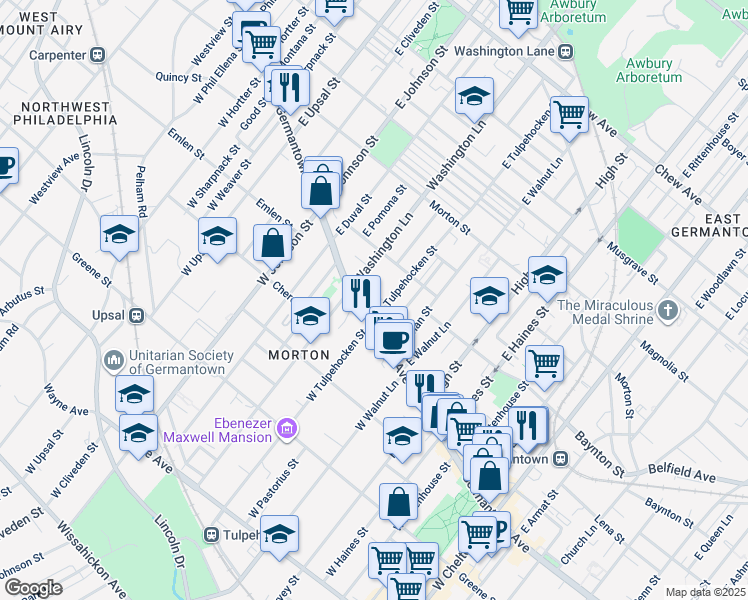 map of restaurants, bars, coffee shops, grocery stores, and more near 6201 Germantown Avenue in Philadelphia