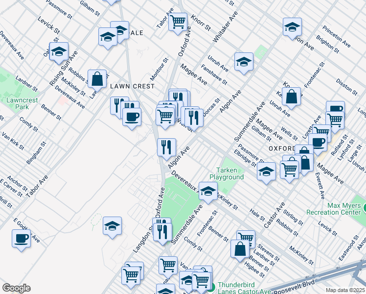 map of restaurants, bars, coffee shops, grocery stores, and more near 6238 Algon Avenue in Philadelphia