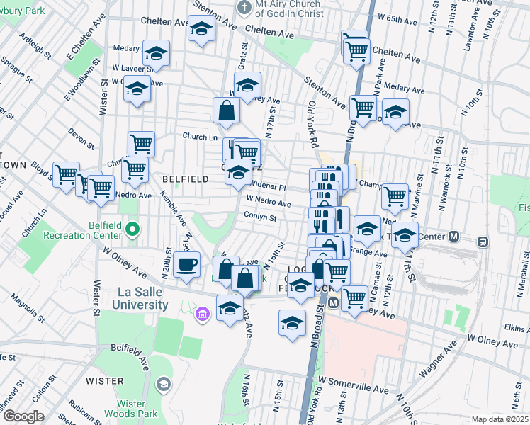 map of restaurants, bars, coffee shops, grocery stores, and more near 1631 Conlyn Street in Philadelphia