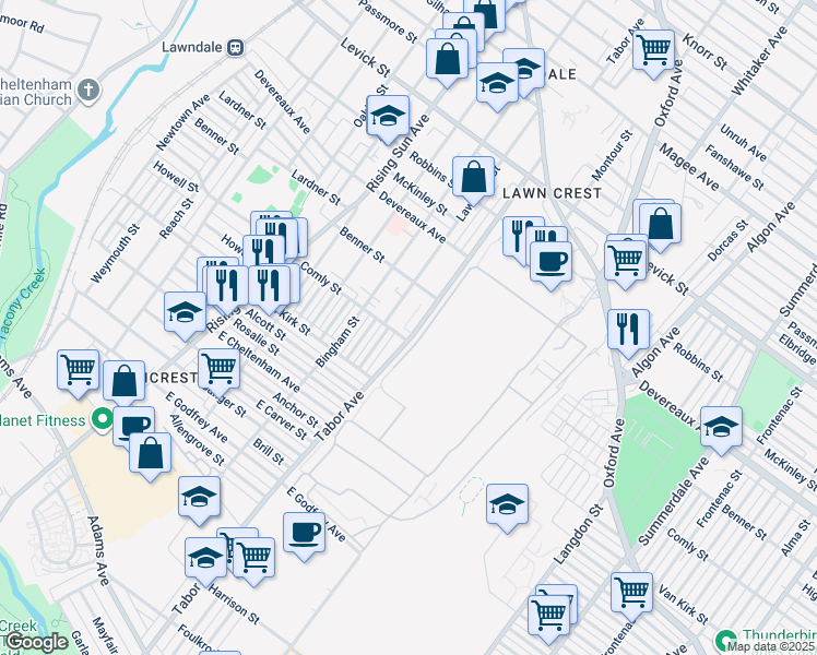map of restaurants, bars, coffee shops, grocery stores, and more near 6000 Tabor Avenue in Philadelphia
