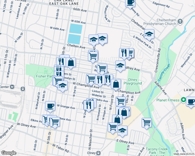 map of restaurants, bars, coffee shops, grocery stores, and more near 167 Fern Street in Philadelphia