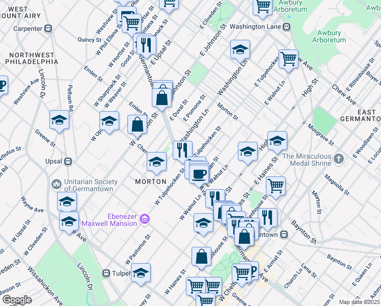 map of restaurants, bars, coffee shops, grocery stores, and more near 6201 Germantown Avenue in Philadelphia