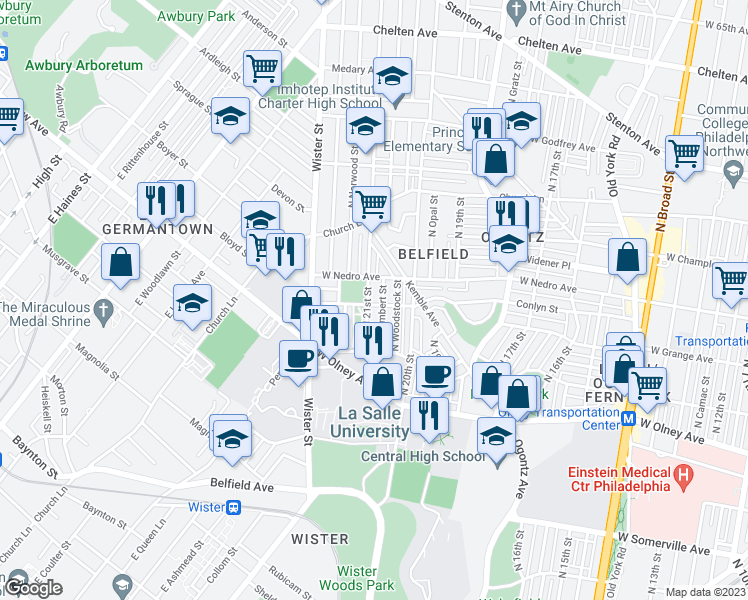 map of restaurants, bars, coffee shops, grocery stores, and more near 2045 Conlyn Street in Philadelphia