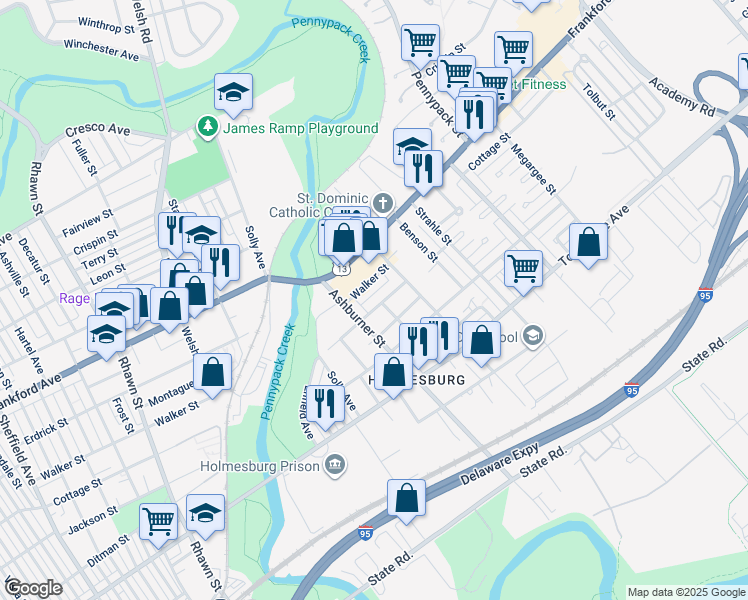 map of restaurants, bars, coffee shops, grocery stores, and more near 8428 Jackson Street in Philadelphia