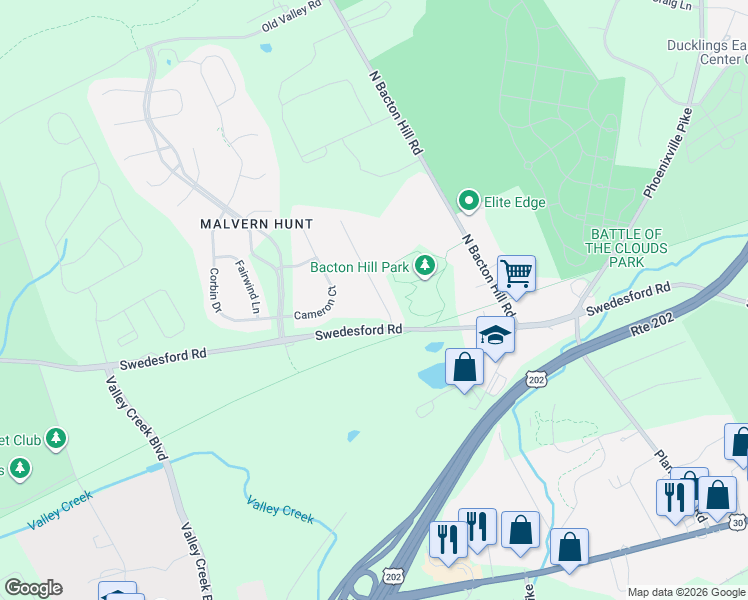map of restaurants, bars, coffee shops, grocery stores, and more near 963 Swedesford Road in Exton