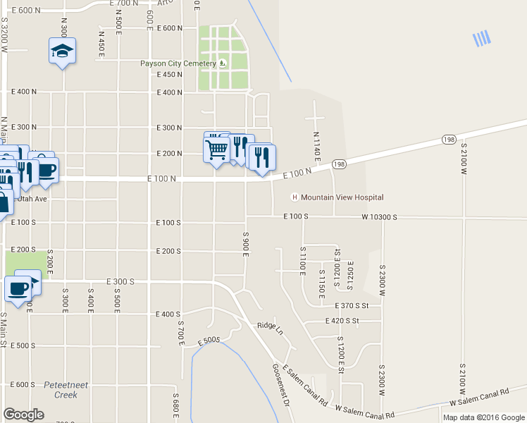 map of restaurants, bars, coffee shops, grocery stores, and more near 977 East 100 South in Payson
