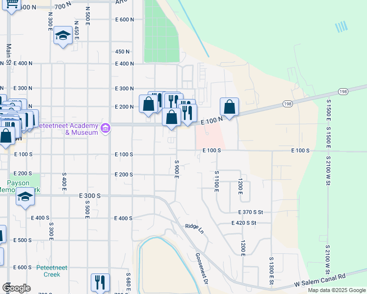 map of restaurants, bars, coffee shops, grocery stores, and more near 97 South 900 East in Payson