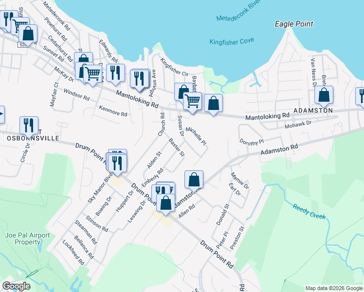 map of restaurants, bars, coffee shops, grocery stores, and more near 555 Susan Drive in Brick Township