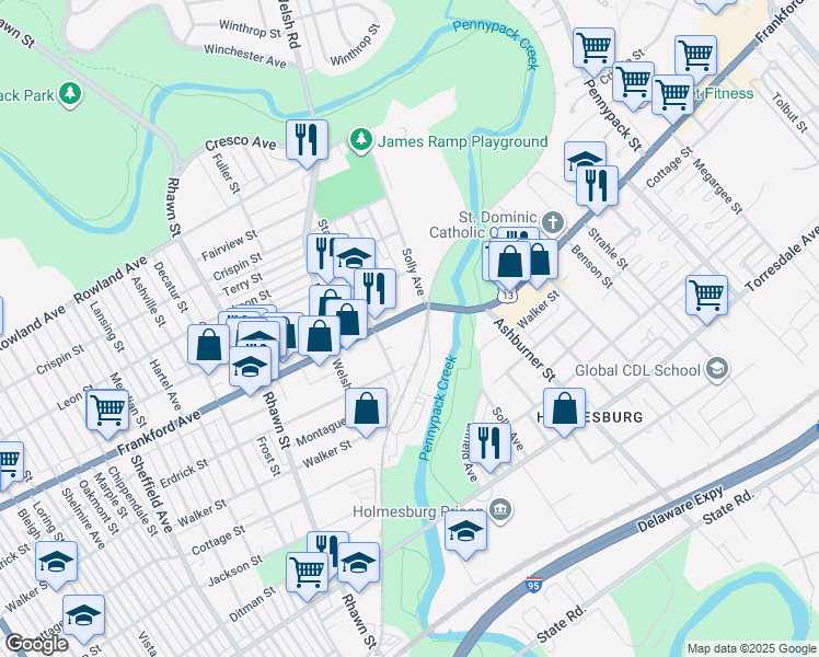 map of restaurants, bars, coffee shops, grocery stores, and more near 8229 Frankford Avenue in Philadelphia